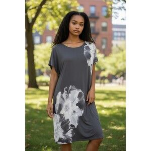 Simply Vera Wang Grey Floral Shirt Dress Women’s Size XL